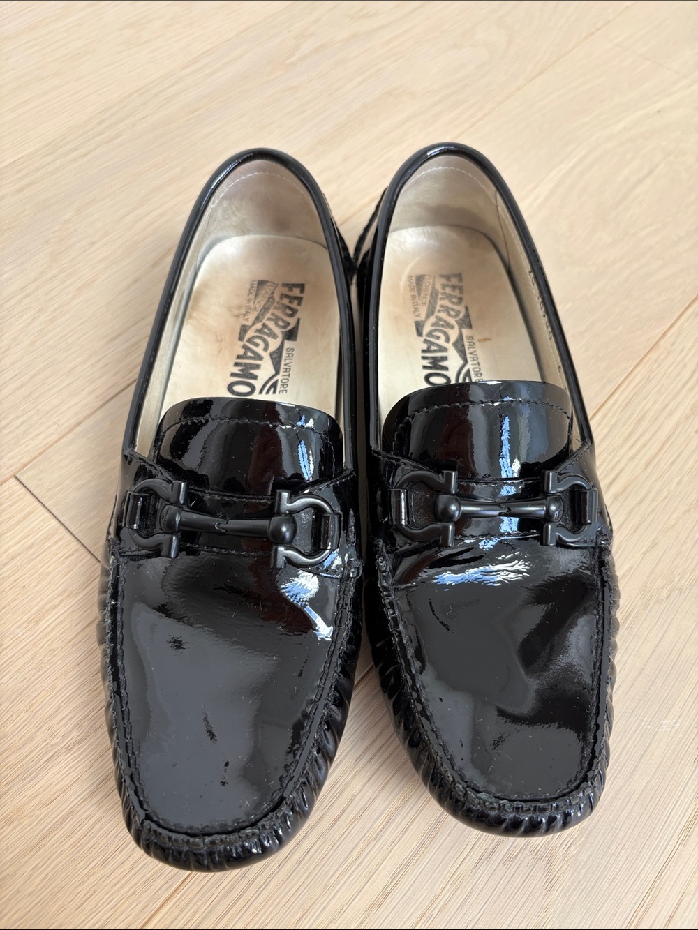 Salvatore Ferragamo Parigi Gancini Patent Leather Driving Loafers